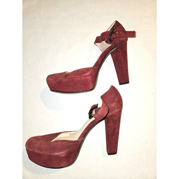 Womens Michael Kors Sierra Platform Heels Mary Jane Size 8 Suede Bordeaux/Red - Picture 5 of 11